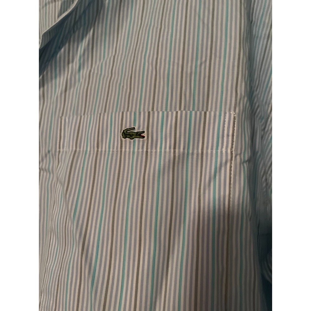 LACOSTE Mens 46 Modern Fit Striped Button Down Long Sleeve Dress Shirt *NOTE - Picture 5 of 8